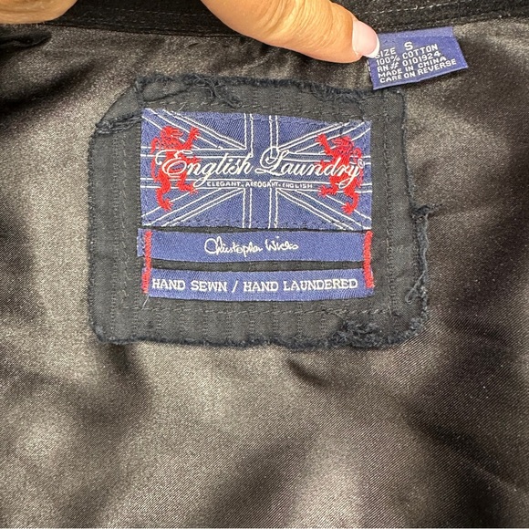 English Laundry Black Embroidered Gothic Winged Crest Dress Shirt | Size Small - Picture 12 of 16